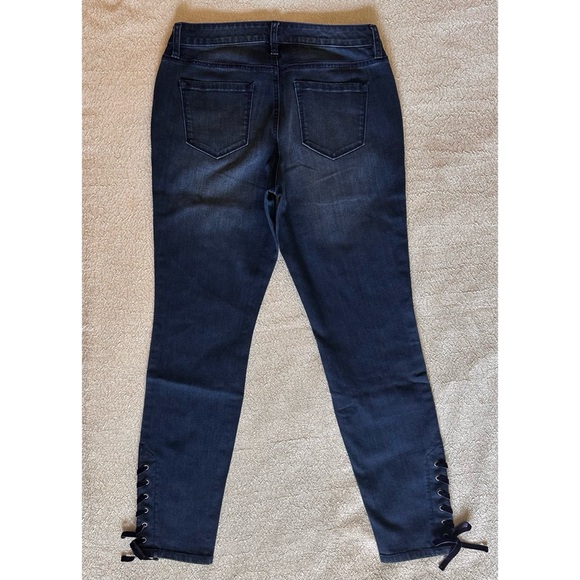 Crown & Ivy Skinny Jeans with Velvet Lace-up Bow. - Picture 3 of 9